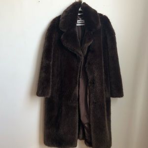 Brown faux fur long jacket